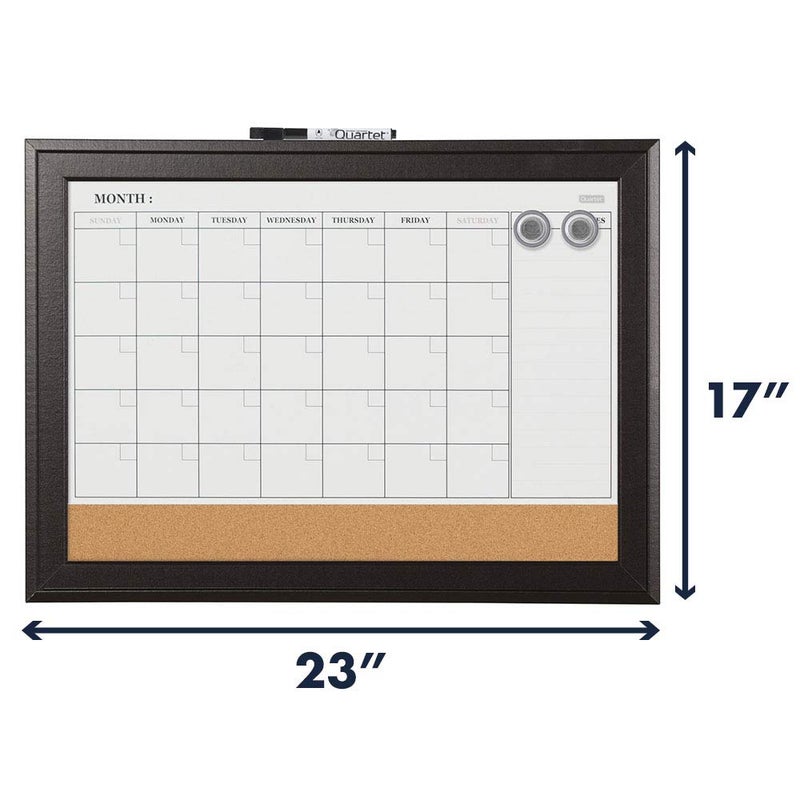 Quartet Combination Magnetic Whiteboard Calendar & Corkboard, 17" x 23" Combo Dry Erase White Board & Cork Bulletin Board, Message Board, Black Frame (79275) - Image 3